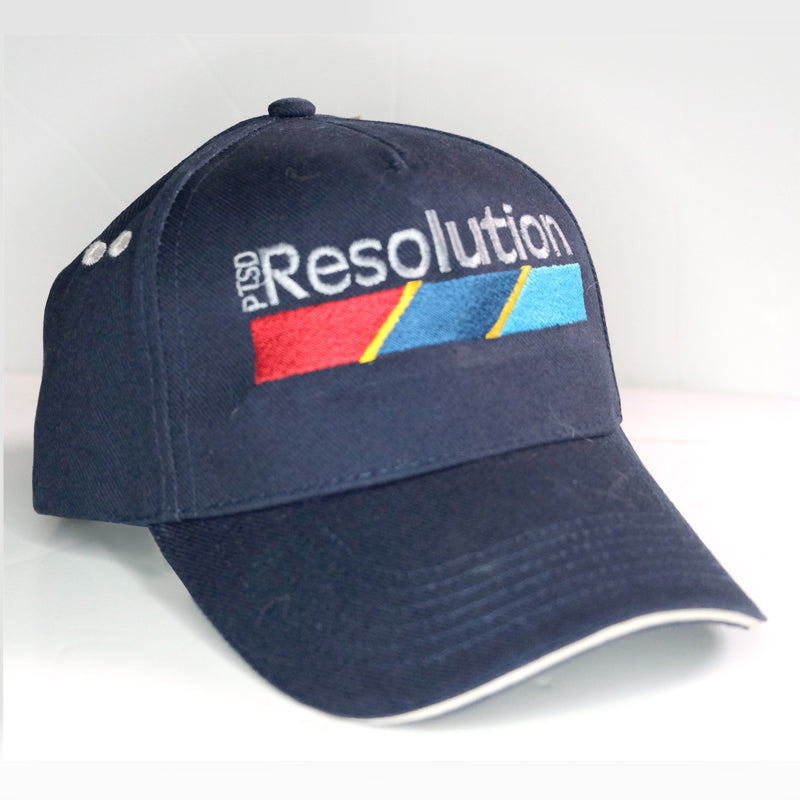 High-Quality Baseball Cap embroidered with the PTSD-Resolution logo. Colour:Navy Blue